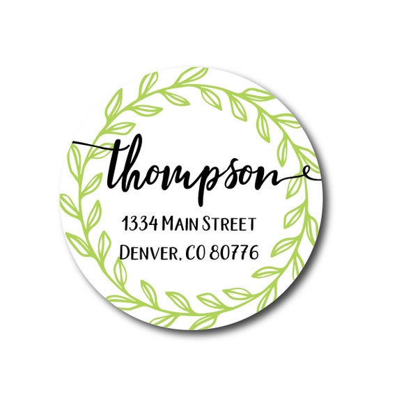 Return Address Labels Address Labels Envelope Seals Round Address Stickers Green Laurel Wreath Wedding Address Labels Wedding Invitations Il_570xn