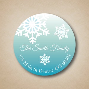 Christmas Address Labels Return Address Label Ice Blue Ombre Label Snowflake Address Labels Personalized Holiday Labels Envelope Seals