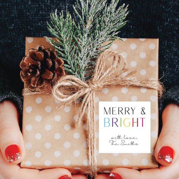 Christmas Gift Labels - Christmas Stickers Merry and Bright Gift Labels Rainbow Gift Stickers Holiday Labels Personalized Christmas Stickers Il_570xn