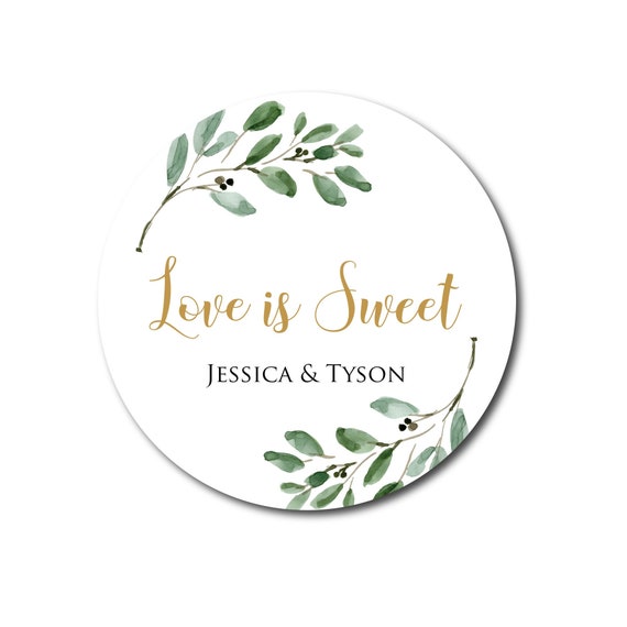 Love is Sweet Stickers Wedding Favor Labels Wedding Favor Stickers Leaves Olive Branch Wedding Stickers Gold Greenery Favor Tags Wedding tag