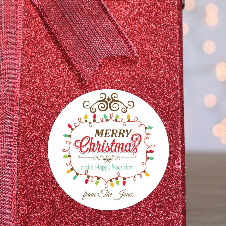 Christmas Wrapping Christmas Sticker Modern Merry Christmas and Happy New Year Holiday Lights Personalized Christmas Gift Tag Labels image 1