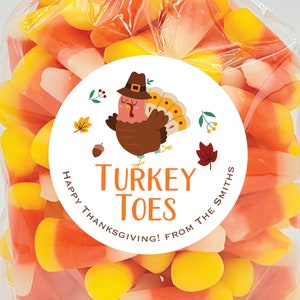 Happy Thanksgiving Stickers - Turkey Toes Sticker Thanksgiving Labels Fall Sticker Personalized Labels Kids Party Favor Candy Corn Labels