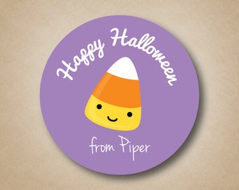 Cute Girls Halloween Sticker Purple Candy Corn Sticker Label Halloween Party Favors Halloween Party Ideas Cute Halloween Sticker Custom