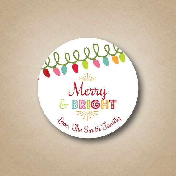 Merry & Bright Christmas Gift Labels Personalized Christmas Stickers Custom Holiday Gift Tag Bright Modern Christmas Sticker Christmas Light Il_570xn