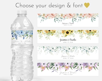 Floral Water Bottle Labels - Printed Wedding Water Bottle Labels, Customized Vinyl Water Bottle Labels, Welcome Bag Water Bottle Labels