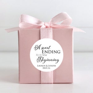 A Sweet Ending to a New Beginning Personalized Wedding Favor Stickers Labels Candy Buffet Label Cake Box Labels Cupcake To go Favor Tags image 7