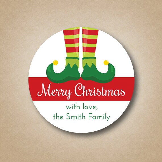 Christmas Gift Tags Elf Feet Christmas Gift Stickers Custom Gift Labels Holiday Gift Tags Personalized Round Label Stickers Christmas Labels Il_570xn