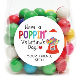 Have a Poppin' Valentine's Day! - Valentine Favor Stickers, Bubblegum Stickers, Pop Toy Label, Classroom Party Favor Idea, Valentine Tags