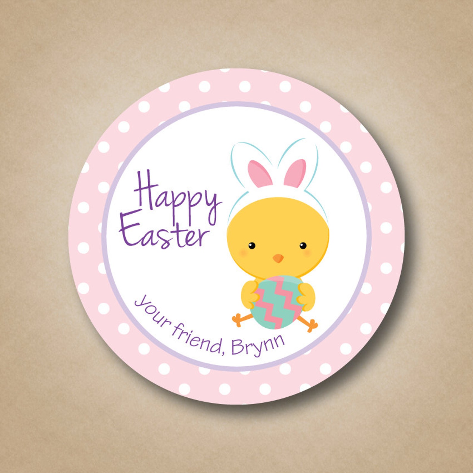 Easter Chick Stickers Happy Easter Label Pink Polka Dots Baby Etsy