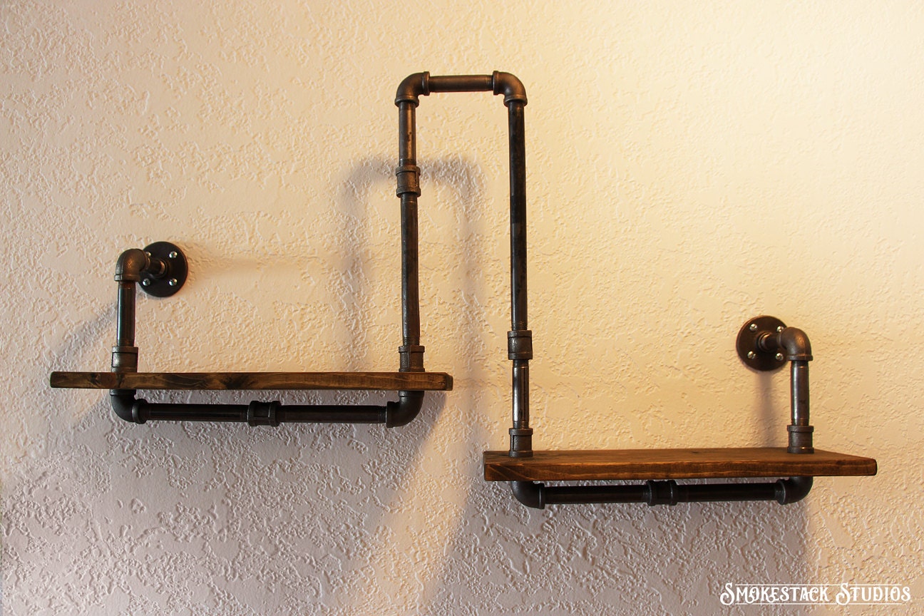 Corner Pipe Shelf Industrial Chic Rustic Modern Pipe Etsy