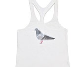 SALE: Pigeon Racerback Tank for Women with Dots Cotton T-Shirt (White)