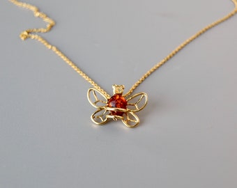 Butterfly pendant, Pendant with amber, Pendant, Pendant with chain, Baltic amber, Amber,   Minimalist pendant,