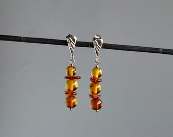 Boucles d'oreilles femme avec ambre, boucles d'oreilles argent 925, Cadeau, Bijoux femme, Fait main,