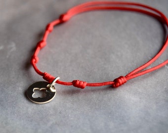 Pulsera de mal ojo,Pulsera roja, Pulsera roja con nudos, Pulsera roja con trebol, colgante trebol, pulsera, joyas plata, hecho a mano