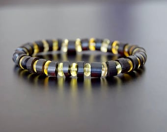 Pulsera hombre,Piedra ambar, Regalo hombre, Pulsera verano, Pulsera de piedras con diseño elegante,