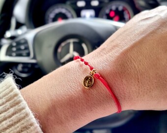 Pulsera roja con 7 nudos con Virgen, medalla Virgen de la Milagrosa, pulsera roja,pulsera con 7 nudos, Hecha a mano,