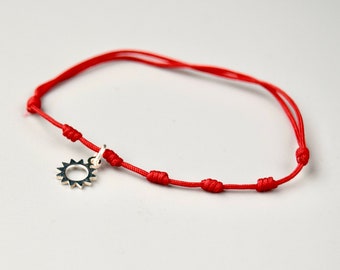 Rotes Armband, Fadenarmband, Rotes Armband mit Knoten, Rotes Armband mit Sonne, Evil Eye Armband, Geschenk, Schutzarmband, Handgemacht,