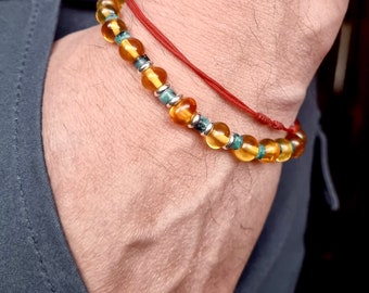 Bracelet for men, Amber stone, Turquoise stone, Handmade, Men's jewelry, Summer bracelet,