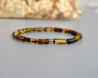 Men's bracelet, amber stone, men's gift, stone bracelet with elegant design,