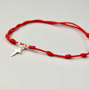 Red bracelet, Thread bracelet, Red bracelet with knots, Red bracelet with cross, Evil eye bracelet, gift, Protection bracelet, image 2