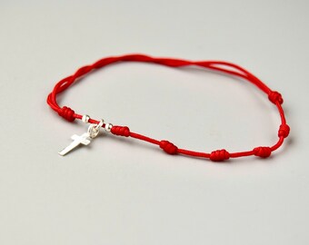 Red bracelet, Thread bracelet, Red bracelet with knots, Red bracelet with cross, Evil eye bracelet, gift, Protection bracelet,