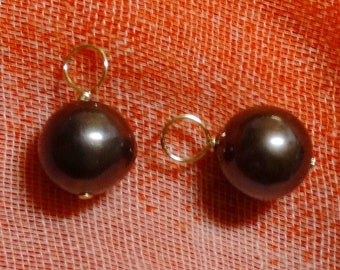 8-9mm AAA Round Black Freshwater Pearls INTERCHANGEABLE Earring Charms Solid Sterling, 14K Rose or Yellow Gold