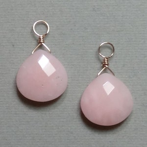 AAA 15mm Light Pink Peruvian Opal INTERCHANGEABLE Earring Charms Solid Sterling Silver, 14K Rose or Yellow Gold Filled