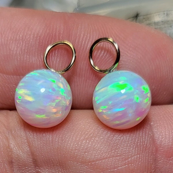 1 par de pingentes intercambiáveis para brincos com opala de fogo branca de 10 mm, em ouro amarelo, aço inoxidável ou ouro rosa.