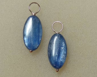 AA+ 7x14mm Blue Kyanite INTERCHANGEABLE Earring Charms Solid Sterling, 14K Rose Gold filled or 14K Yellow Gold Filled