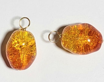 12x17mm or 13x20mm Yellow & Orange Fire Cracked Crystal INTERCHANGEABLE Earring Charms YG or SS or Rose Gold