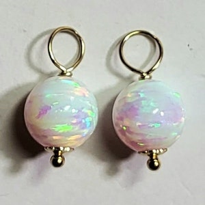 8mm White Lab Fire Opal INTERCHANGEABLE Earring Charms YG or SS or Rose Gold