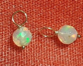 5-5.5mm Faceted Natural Ethiopian Opals INTERCHANGEABLE Earring Charms YG or SS or Rose Gold