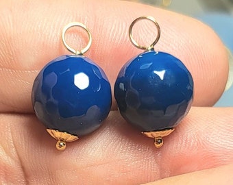 8mm, 10mm or 12mm Deep Blue Agate INTERCHANGEABLE Earring Charms Earring Jackets 14K ROSE, YG Filled or Sterling Silver