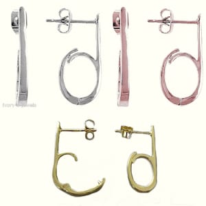 20mm Locking Hooped Stud INTERCHANGEABLE Earring Wires Sterling, Gold or Rose Gold Plated over Sterling Silver