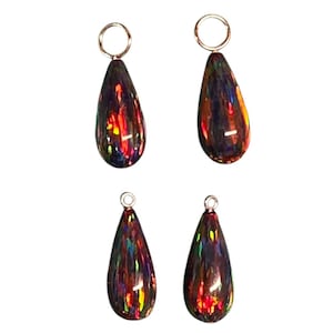1 Pair 8x18mm Black Lab Fire Opal INTERCHANGEABLE Earring Charms 14K Gold Filled