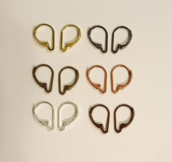 1 or 6 Pairs of Plated Brass Interchangeable Leverback Earring Wires Gold, Silver, Bronze, Antique Copper, Rose Gold or Gun Metal