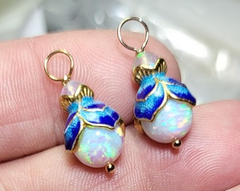 1 Pair Ethiopian & Lab Opal Sterling Cloisonne INTERCHANGEABLE Earring Charms Sterling Silver or 14K Gold Filled