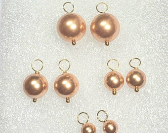 6mm, 8mm, 10mm or 12mm Round Rose Gold Swarovski Pearls INTERCHANGEABLE Earring Charms Earring Jackets YG or SS or Rose Gold