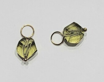 8mm Faceted Light Olive Green INTERCHANGEABLE Earring Charms 14K Rose or YG Filled or Solid Sterling