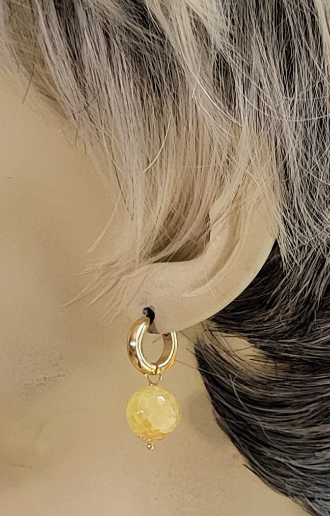 1 Pair Size Choice 10mm or 12mm Yellow Fire Agate INTERCHANGEABLE