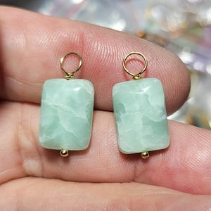 1 Pair 10x14mm Green Larimar INTERCHANGEABLE Earring Charms Sterling, Rose or YG