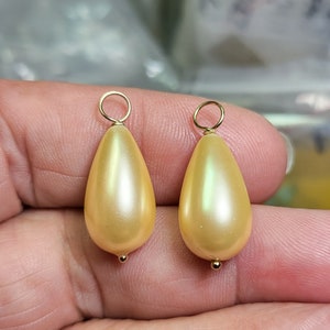 1 Pair Soft Pale Yellow Shell Pearls INTERCHANGEABLE Earring Charms Earring Jackets Stering, Rose or Yellow Gold Filled
