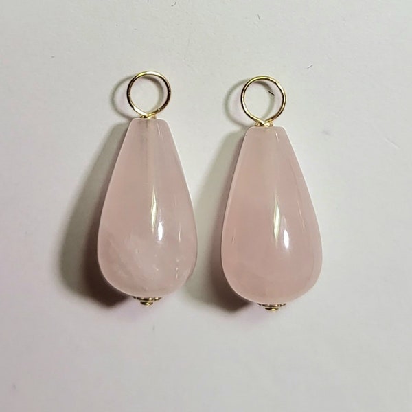 Pale Pink Rose Quartz Drops Interchangeable Earring Charms Solid Sterling, 14K Rose or YG Filled