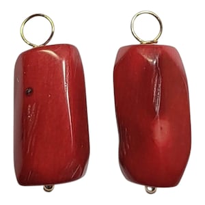 1 paire de boucles d'oreilles interchangeables corail rouge 10 x 18 mm - 10 x 20 mm, massif sterling, or rose ou jaune 14 carats