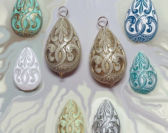 1 Pair German Mediterranean Teardrop INTERCHANGEABLE Earring Charms Sterling, 14K Rose or Yellow Gold Filled or Sterling Silver