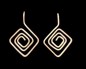 1 Pair Hammered Square Earring Wires: Sterling Silver, Copper, Rose or Yellow Gold Filled