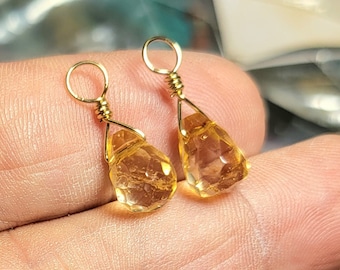 1 Pair Small 7x10mm Earth Mined Imperial Topaz INTERCHANGEABLE Earring Charms Sterling, Rose or Yellow Gold Filled