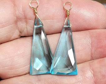 1 Pair 12x25mm Topaz Blue Quartz INTERCHANGEABLE Earring Charms Solid Sterling, 14K Rose or Yellow Gold Filled