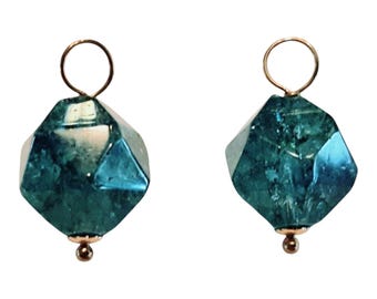 1 Pair AA+ Blue Moss Kyanite INTERCHANGEABLE Earring Charms Solid Sterling, 14K Rose or Yellow Gold Filled