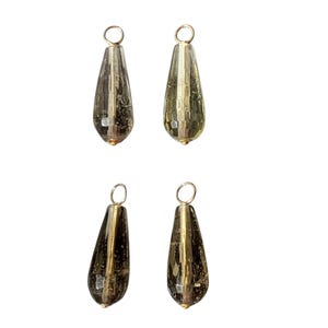 1 paire de boucles d'oreilles INTERCHANGEABLES en quartz fumé 8 x 20 mm, sterling, rose ou jaune
